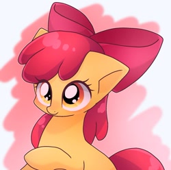 Size: 1525x1515 | Tagged: safe, artist:namaenonaipony, imported from derpibooru, apple bloom, earth pony, pony, adorabloom, apple bloom's bow, bow, cute, eye clipping through hair, female, filly, foal, hair bow, simple background, smiling, solo, white background