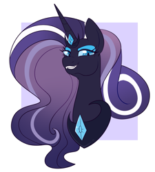 Size: 1079x1199 | Tagged: safe, artist:lulubell, imported from derpibooru, nightmare rarity, bust, evil grin, grin, looking at you, looking down, looking down at you, smiling