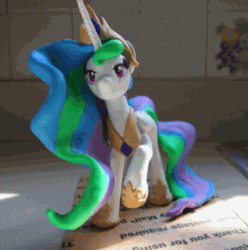 Size: 558x563 | Tagged: safe, artist:dustysculptures, artist:equum_amici, imported from derpibooru, princess celestia, alicorn, pony, 2015, animated, cinemagraph, craft, female, mare, old art, raised hoof, sculpture, solo