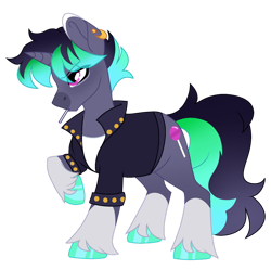 Size: 1280x1274 | Tagged: safe, artist:moonert, imported from derpibooru, oc, oc:sour patch, pony, unicorn, clothes, jacket, leather, leather jacket, male, simple background, solo, stallion, transparent background