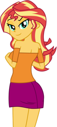 Size: 1024x2273 | Tagged: safe, artist:emeraldblast63, imported from derpibooru, sunset shimmer, human, equestria girls, ass, bedroom eyes, breasts, bunset shimmer, busty sunset shimmer, butt, jacketless, looking at you, looking back, looking back at you, looking over shoulder, sexy, simple background, solo, stupid sexy sunset shimmer, transparent background