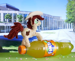 Size: 2322x1886 | Tagged: safe, artist:malte279, imported from derpibooru, oc, oc:canni soda, earth pony, chenille, chenille stems, chenille wire, craft, earth pony oc, fanta, galacon, hat, mascot, pipe cleaner sculpture, pipe cleaners