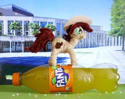 Size: 1920x1519 | Tagged: safe, artist:malte279, imported from derpibooru, oc, oc:canni soda, earth pony, chenille, chenille stems, chenille wire, craft, earth pony oc, fanta, galacon, hat, mascot, pipe cleaner sculpture, pipe cleaners