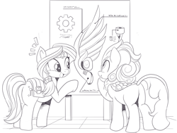 Size: 1516x1147 | Tagged: safe, artist:nauyaco, imported from derpibooru, oc, oc only, oc:starforge, earth pony, kirin, pony, artificial wings, augmented, butt, monochrome, plot, prosthetic limb, prosthetic wing, prosthetics, wings