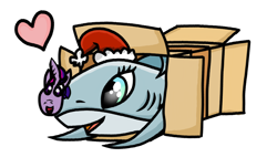 Size: 2736x1660 | Tagged: safe, artist:lunar harmony, oc:santa pone, shark, /mlp/ secret santa, box, christmas, cute, hat, heart, holiday, ponies sliding into a box, santa hat, solo, twilight sparkle mask