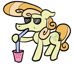 Size: 1011x956 | Tagged: safe, artist:lunar harmony, junebug, cool, drinking, female, mare, pilk, solo, straw, sunglasses