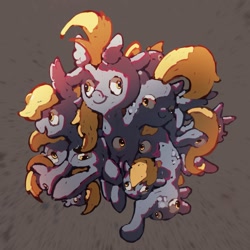 Size: 1200x1200 | Tagged: safe, artist:inkhooves, imported from derpibooru, derpy hooves, pegasus, pony, amalgam, body horror, conjoined, cursed image, cute, eldritch abomination, female, happy, high res, i just don't know what went wrong, mare, multeity, multiple heads, not salmon, raised hoof, solo, unstoppable force of derp, wat