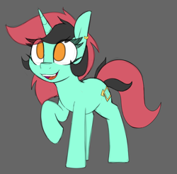Size: 2046x2010 | Tagged: safe, artist:lockheart, lyra heartstrings, pony, unicorn, alternate mane color, build-a-mare, ear piercing, earring, female, gray background, horn, jewelry, mare, piercing, raised hoof, simple background, solo