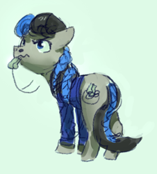 Size: 466x515 | Tagged: safe, artist:rhorse, oc, oc only, oc:coach whistle, earth pony, pony, build-a-mare, clothes, earth pony oc, female, floppy ears, jacket, mare, simple background, solo, whistle