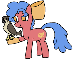 Size: 643x531 | Tagged: safe, artist:anonymous, oc, oc only, oc:plucky peregrine, bird, earth pony, falcon, pony, bow, build-a-mare, earth pony oc, falconry, female, gray background, hair bow, mare, simple background, solo