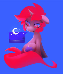 Size: 1500x1763 | Tagged: safe, artist:dawnfire, artist:lilfunkman, oc, oc only, oc:dawnfire, pony, unicorn, crescent moon, eye reflection, female, horn, mare, moon, open mouth, reflection, sitting, solo, unicorn oc