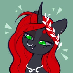 Size: 1000x1000 | Tagged: safe, artist:dawnfire, oc, oc only, pony, unicorn, curved horn, female, horn, lidded eyes, mare, nose piercing, nose ring, piercing, smiling, solo