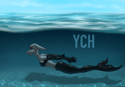 Size: 2360x1640 | Tagged: safe, artist:stirren, imported from derpibooru, anthro, mermaid, bondage, commission, diving, encasement, female, fish tail, latex, mermaid tail, solo, swimming, tail, underwater, water, your character here