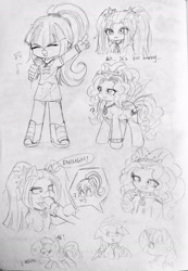 Size: 1600x2318 | Tagged: safe, artist:starflashing twinkle, imported from derpibooru, adagio dazzle, aria blaze, rainbow dash, sonata dusk, sunset shimmer, twilight sparkle, human, pony, equestria girls, chinese, cute, food, sonatabetes, taco, traditional art