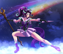 Size: 2190x1879 | Tagged: safe, alternate version, artist:mauroz, imported from derpibooru, part of a set, starlight glimmer, human, anime, clothes, female, humanized, sailor moon, sailor uniform, solo, staff, staff of sameness, uniform