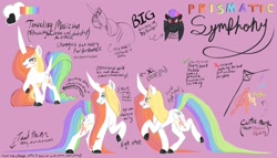 Size: 3500x2000 | Tagged: safe, artist:veesocks, imported from derpibooru, oc, oc only, oc:blacklight flash, oc:prismatic symphony, pegasus, pony, unicorn, horn, impossibly large horn, reference sheet