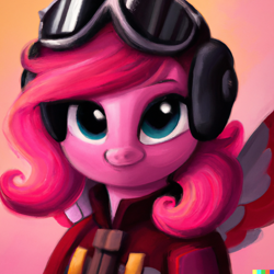 Size: 1024x1024 | Tagged: safe, imported from derpibooru, pinkie pie, pegasus, ai content, ai generated, alternate hairstyle, bust, clothes, cute, generator:dall-e 2, goggles, headphones, portrait, solo, uniform, wings