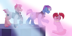 Size: 1280x640 | Tagged: safe, artist:itstechtock, imported from derpibooru, limelight, pacific glow, turbo bass, earth pony, pony, female, limeglow, male, mare, shipping, simple background, stallion, straight, transparent background