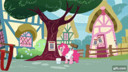 Size: 640x360 | Tagged: safe, imported from derpibooru, screencap, derpy hooves, maud pie, pinkie pie, earth pony, pegasus, pony, season 8, the maud couple, spoiler:s08, animated, cart, female, gif, gifs.com, hay, male, mare, smiling, spread wings, stallion, walking, wanted poster, wings