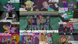 Size: 4350x2447 | Tagged: safe, edit, edited screencap, editor:quoterific, imported from derpibooru, screencap, adagio dazzle, applejack, aria blaze, fluttershy, gladys, photo finish, pinkie pie, rainbow dash, rarity, sci-twi, sonata dusk, spike, sunset shimmer, trixie, twilight sparkle, alicorn, bird, dog, pony, unicorn, a little birdie told me, blue crushed, equestria girls, equestria girls (movie), equestria girls series, forgotten friendship, friendship games, holidays unwrapped, opening night, outtakes (episode), rarity investigates: the case of the bedazzled boot, spring breakdown, sunset's backstage pass!, the finals countdown, spoiler:eqg series (season 2), applejack's hat, apron, beach, belly button, belt, black and white, boots, bowtie, bracelet, canterlot high, clothes, collar, cowboy boots, cowboy hat, crossed arms, cutie mark on clothes, denim, denim skirt, equestria girls ponified, eyes closed, female, floppy ears, food, geode of empathy, geode of fauna, geode of shielding, geode of sugar bombs, geode of super speed, geode of super strength, geode of telekinesis, glasses, grayscale, grin, hand on hip, hat, high heels, humane five, humane seven, humane six, jacket, jewelry, leather, leather jacket, leather vest, magical geodes, male, mare, monochrome, necklace, open mouth, open smile, opening night: sunset shimmer, out of context, ponytail, rarity investigates (eqg): pinkie pie, rarity peplum dress, rise up, saving pinkie's pie, shoes, skirt, smiling, souffle, spike the dog, spread wings, surfboard, swimsuit, text, the dazzlings, the dazzlings have returned, twilight sparkle (alicorn), unicorn sci-twi, vest, video camera, wall of tags, wings, winter break-in