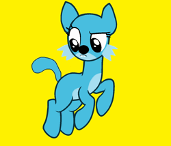 Size: 1253x1073 | Tagged: safe, artist:disneyponyfan, imported from derpibooru, cat, cat pony, dracony, dragon, earth pony, hybrid, original species, pony, base used, crossover, fangs, female, g4, mare, ms paint, ponified, simple background, solo, toodee, yellow background, yo gabba gabba!