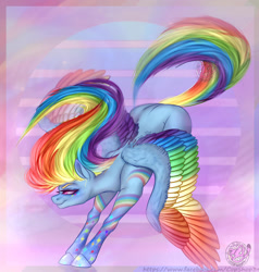 Size: 1280x1343 | Tagged: safe, artist:copshop, imported from derpibooru, rainbow dash, pony, colored wings, multicolored wings, solo, wings