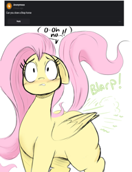 Size: 923x1200 | Tagged: safe, artist:elewdfurs, imported from derpibooru, fluttershy, pegasus, pony, blushing, embarrassed, fart, fart fetish, female, fetish, mare, simple background, solo, white background