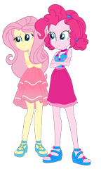Size: 2717x4706 | Tagged: safe, artist:gmaplay, imported from derpibooru, fluttershy, pinkie pie, human, equestria girls, equestria girls series, spring breakdown, spoiler:eqg series (season 2), bare shoulders, clothes, cruise concert outfit, duo, duo female, feet, female, open-toed shoes, simple background, sleeveless, toes, transparent background