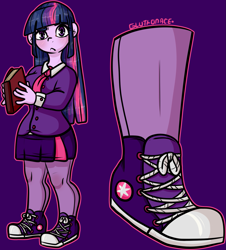 Size: 1447x1599 | Tagged: safe, artist:sexygoatgod, imported from derpibooru, twilight sparkle, human, equestria girls, clothes, converse, humanized, looking at you, shirt, shoes, sneakers, solo, tights, uniform