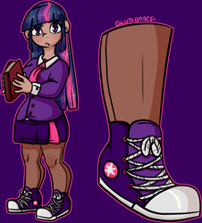 Size: 1447x1599 | Tagged: safe, artist:sexygoatgod, imported from derpibooru, twilight sparkle, human, clothes, converse, humanized, shoes, skirt, sneakers, solo, tights, uniform