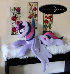 Size: 1280x1353 | Tagged: safe, artist:purplenebulastudios, imported from derpibooru, twilight sparkle, alicorn, pony, irl, life size, lying down, photo, plushie, prone, solo, twilight sparkle (alicorn)