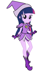 Size: 3035x4299 | Tagged: safe, artist:rollyagami02, imported from derpibooru, twilight sparkle, human, equestria girls, boots, clothes, clothes swap, cosplay, costume, ear piercing, earring, ellie craft, gloves, hat, high heel boots, high heels, jewelry, magical doremi, ojamajo doremi, onpu segawa, piercing, purple dress, shoes, simple background, solo, white background, witch, witch apprentice, witch costume, witch hat