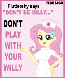 Size: 858x1025 | Tagged: safe, artist:excelso36, imported from ponybooru, fluttershy, human, equestria girls, big breasts, breasts, busty fluttershy, humanized, nurse, nurse outfit, public service announcement, solo