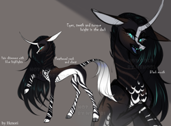 Size: 5300x3900 | Tagged: safe, artist:henorinya, imported from derpibooru, oc, oc only, hybrid, okapi, abstract background, bust, curved horn, duo, female, horn, mare, raised hoof, smiling