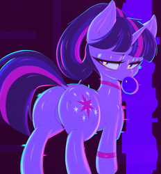 Size: 1969x2121 | Tagged: safe, anonymous editor, artist:sinrizuki, edit, imported from twibooru, twilight sparkle, unicorn, bubblegum, butt, food, gum, image, looking at you, looking back, plot, png, sfw edit, twibutt, unicorn twilight