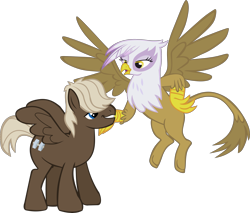 Size: 4885x4153 | Tagged: safe, artist:memnoch, artist:thebosscamacho, edit, imported from derpibooru, vector edit, dumbbell, gilda, griffon, pegasus, pony, absurd resolution, female, flying, gildabell, grin, hand on hip, male, open mouth, shipping, simple background, smiling, spread wings, stallion, straight, transparent background, vector, wings