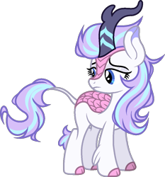 Size: 902x967 | Tagged: safe, artist:sirrainium, imported from derpibooru, oc, oc only, oc:halcyon, oc:halcyon (across the divide), kirin, pony, fallout equestria, eyebrows, fallout equestria: across the divide, female, frown, kirin oc, lidded eyes, looking back, mare, simple background, solo, transparent background, vector