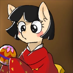 Size: 1280x1280 | Tagged: safe, artist:metaruscarlet, imported from derpibooru, oc, oc only, oc:hanako, pony, clothes, female, kimono (clothing), solo