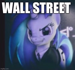 Size: 517x483 | Tagged: artist needed, source needed, safe, imported from derpibooru, dj pon-3, vinyl scratch, pony, unicorn, 3d, clothes, impact font, jpg, meme, necktie, needs more jpeg, op had a stroke, solo, suit, wall street, white, white fur