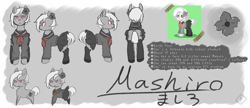 Size: 2500x1080 | Tagged: safe, artist:metaruscarlet, imported from derpibooru, oc, oc only, oc:mashiro, earth pony, pony, pony town, clothes, flower, reference sheet, school uniform, white hair