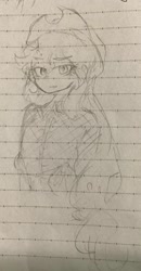 Size: 606x1162 | Tagged: safe, artist:metaruscarlet, imported from derpibooru, applejack, human, equestria girls, applejack's hat, clothes, cowboy hat, hat, humanized, lined paper, sketch, solo, traditional art