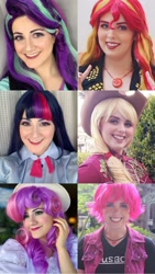 Size: 1288x2289 | Tagged: safe, artist:maddymoiselle, artist:sarahndipity cosplay, imported from derpibooru, applejack, scootaloo, starlight glimmer, sunset shimmer, sweetie belle, twilight sparkle, human, equestria girls, babscon 2019, clothes, cosplay, costume, everfree northwest 2019, irl, irl human, photo