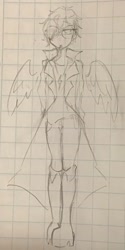 Size: 869x1742 | Tagged: safe, artist:metaruscarlet, imported from derpibooru, rainbow dash, human, clothes, glasses, graph paper, humanized, sketch, solo, traditional art, wings