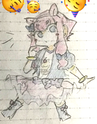 Size: 1341x1708 | Tagged: safe, artist:metaruscarlet, imported from derpibooru, pinkie pie, human, equestria girls, clothes, emoji, female, humanized, lined paper, pony ears, ribbon, sketch, solo, traditional art
