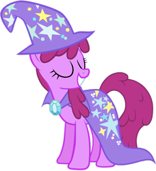 Size: 2336x2567 | Tagged: safe, artist:filipinoninja95, imported from derpibooru, berry punch, berryshine, earth pony, pony, cape, clothes, eyes closed, female, hat, high res, mare, simple background, solo, transparent background, trixie's cape, trixie's hat, vector