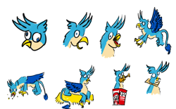 Size: 1280x793 | Tagged: safe, artist:horsesplease, imported from derpibooru, gallus, griffon, bread, carnivore, chicken meat, clucking, crowing, derp, emote, flying, food, fried chicken, gallus the rooster, gallusposting, kfc, meat, mouth hold, nest, pecking, simple background, stupid, that griffon sure does love kfc, transparent background