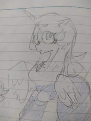 Size: 780x1040 | Tagged: safe, artist:metaruscarlet, imported from derpibooru, alicorn, pony, blue diamond (steven universe), female, lined paper, shy, sketch, solo, steven universe, traditional art