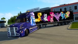 Size: 1600x900 | Tagged: safe, artist:morozovbrony, artist:yulyeen, imported from derpibooru, applejack, fluttershy, pinkie pie, princess luna, rainbow dash, rarity, twilight sparkle, alicorn, euro truck simulator 2, mane six, russian flag, truck, twilight sparkle (alicorn), vehicle, volvo