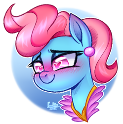 Size: 959x961 | Tagged: safe, artist:kannakiller, imported from derpibooru, cup cake, earth pony, pony, apron, blushing, clothes, digital art, ear piercing, earring, female, heart, heart eyes, jewelry, love, mare, piercing, sketch, solo, wingding eyes