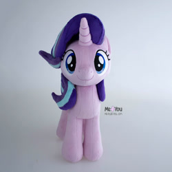 Size: 1500x1500 | Tagged: safe, artist:meplushyou, imported from derpibooru, starlight glimmer, pony, unicorn, cute, female, gray background, irl, looking at you, mare, photo, plushie, simple background, smiling, smiling at you, solo, watermark